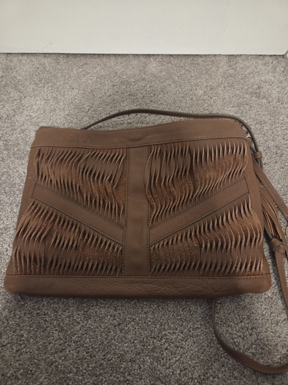 Sanctuary Brown Leather Fringe Crossbody Bag